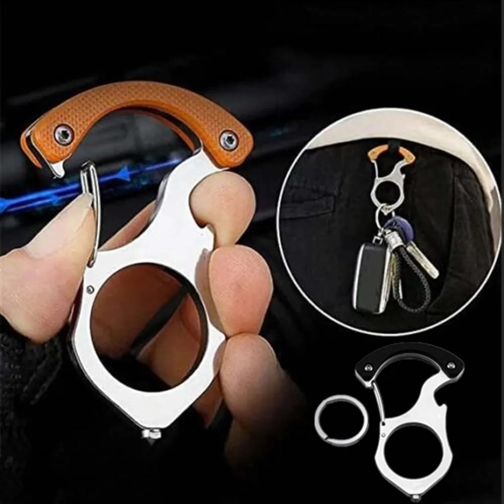 Stainless Steel Car Key Fob Organizer with Carabiner - Keychain Self-Defense Tool 2