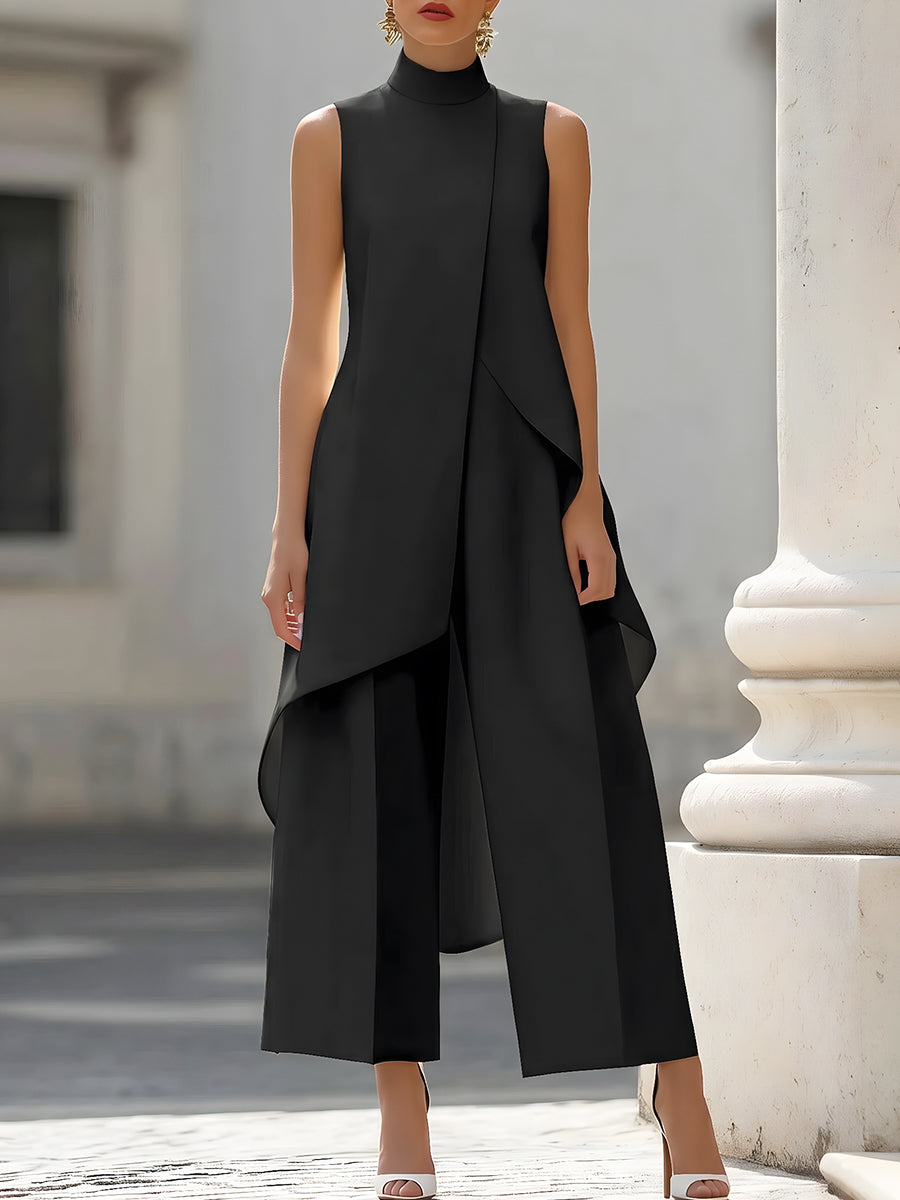 Women's Two-Piece Asymmetric Top and Wide-Leg Pants Set 2