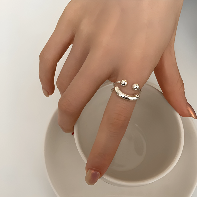 Smiley Adjustable Ring - Minimalist Stackable Statement Ring 2