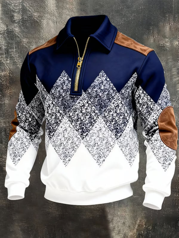 Men's Argyle Quarter Zip Pullover with Contrast Panels 3