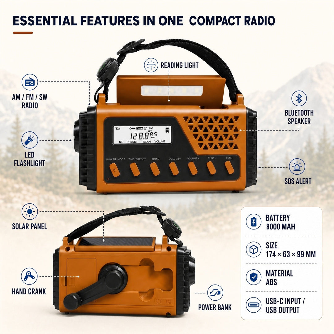 Emergency Weather Radio with Hand Crank, Solar and USB-C Power, AM/FM/Shortwave 5
