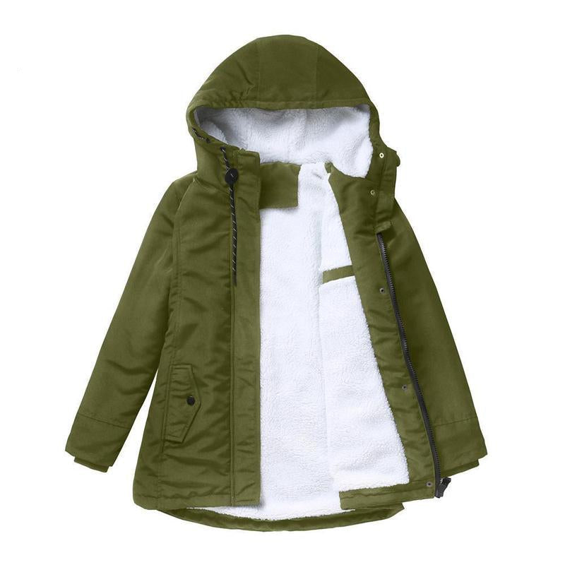 Women's Fleece-Lined Hooded Parka Coat with Drawcord Hood and Flap Pockets 6