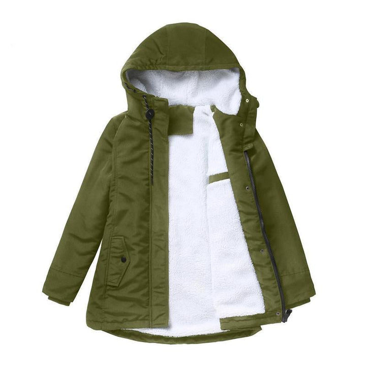 Women's Fleece-Lined Hooded Parka Coat with Drawcord Hood and Flap Pockets 6