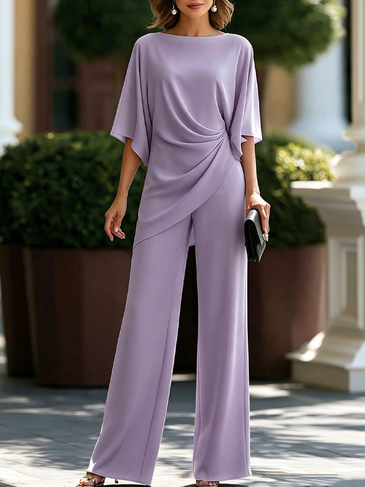 Draped Blouse & Wide-Leg Pant Two-Piece Set 6