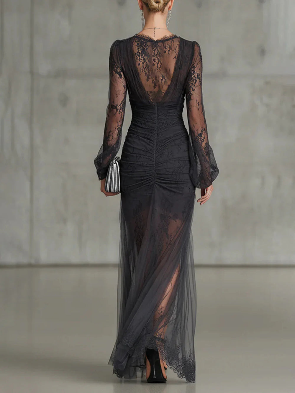 Elegant Lace Dress with V-Neckline and Leg Slit 2