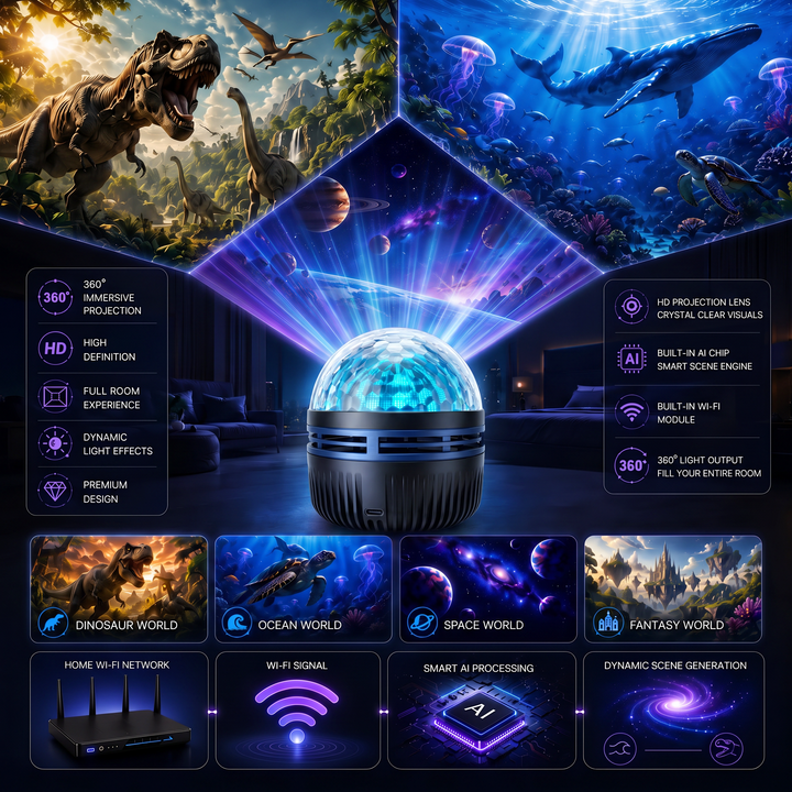 360° Dynamic Galaxy Sky Projector Night Light with Gooseneck and USB Power 6