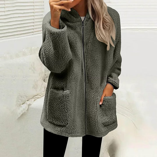 Women's High Collar Fleece Jacket with Front Zip and Pockets 8