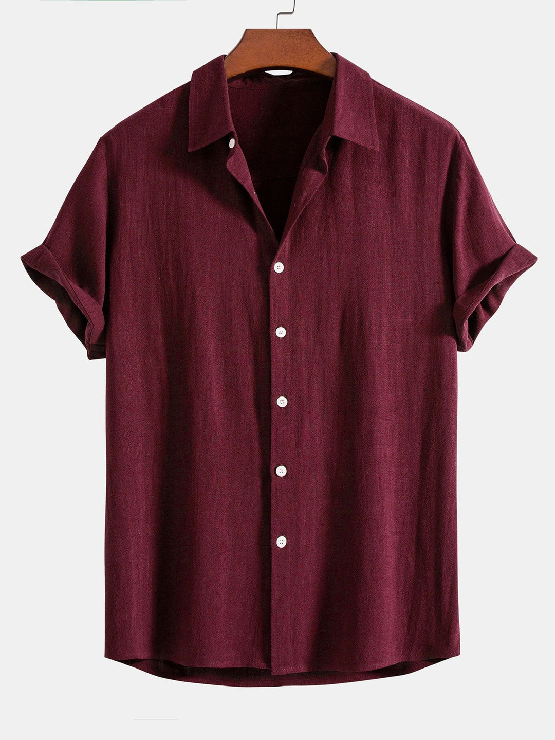 Men's Linen Blend Short Sleeve Button-Up Shirt, Relaxed Fit 7