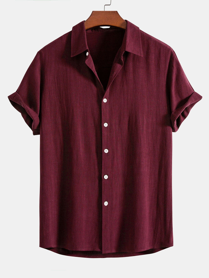 Men's Linen Blend Short Sleeve Button-Up Shirt, Relaxed Fit 7