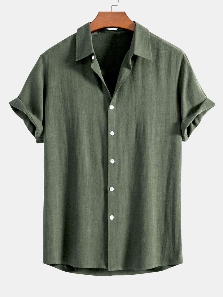 Men's Linen Blend Short Sleeve Button-Up Shirt, Relaxed Fit 5