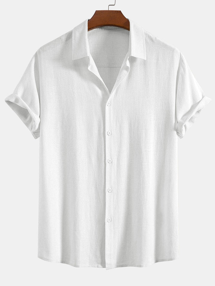 Men's Linen Blend Short Sleeve Button-Up Shirt, Relaxed Fit 6