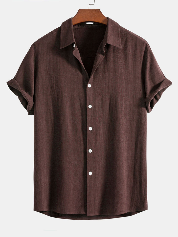Men's Linen Blend Short Sleeve Button-Up Shirt, Relaxed Fit 8