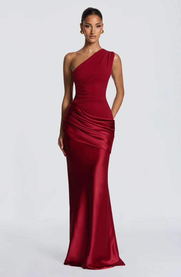 Sidonie One-Shoulder Draped Satin Maxi Dress 24