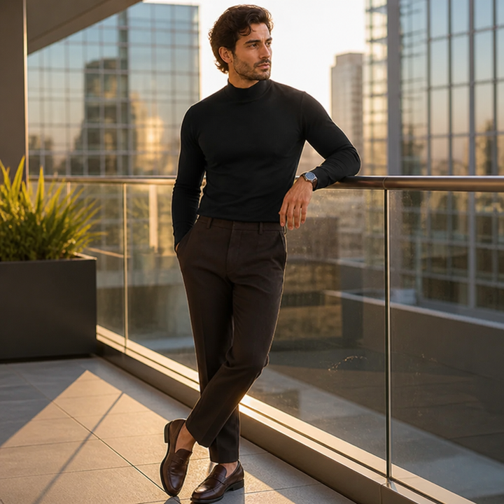 Men's Slim Fit Long Sleeve Tee with Foldable High Neck Collar 1