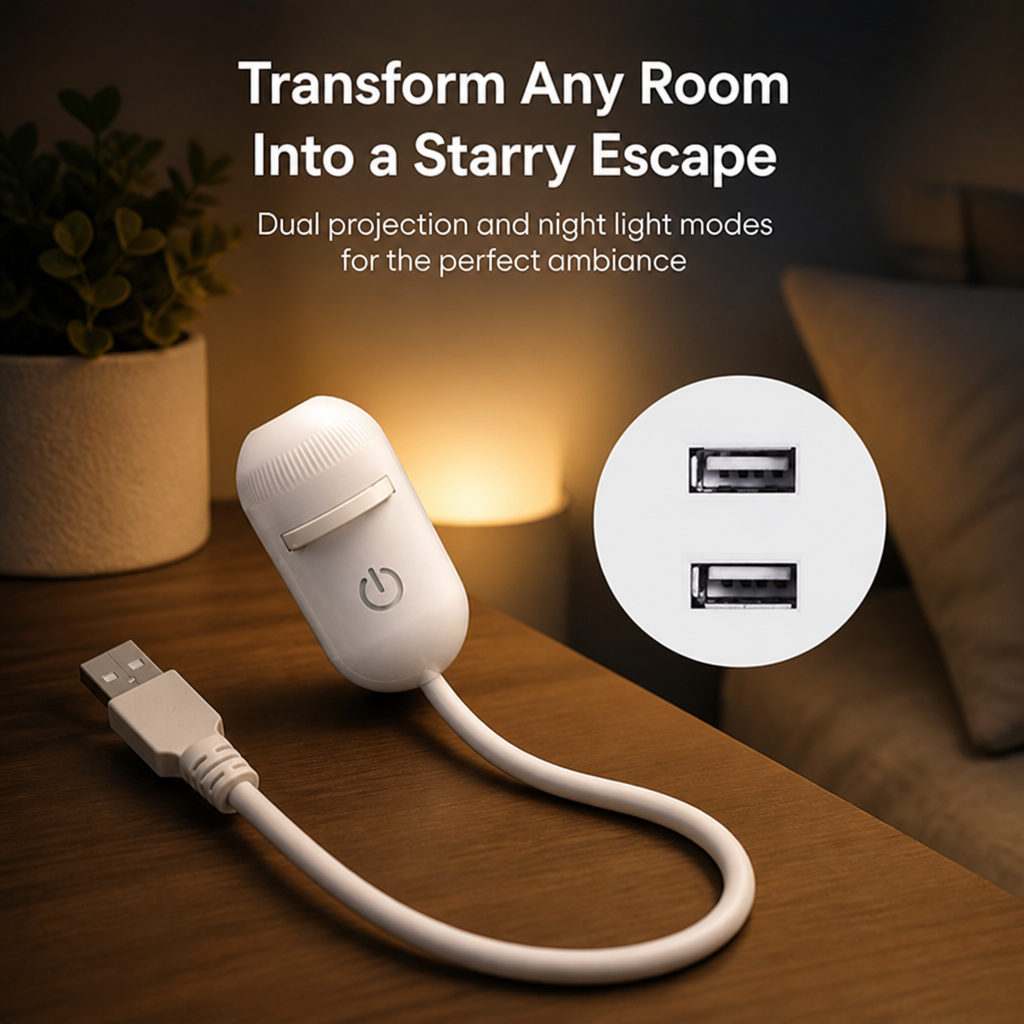 2-in-1 Star Projector & Warm Night Light with Interchangeable Films, USB Powered 1