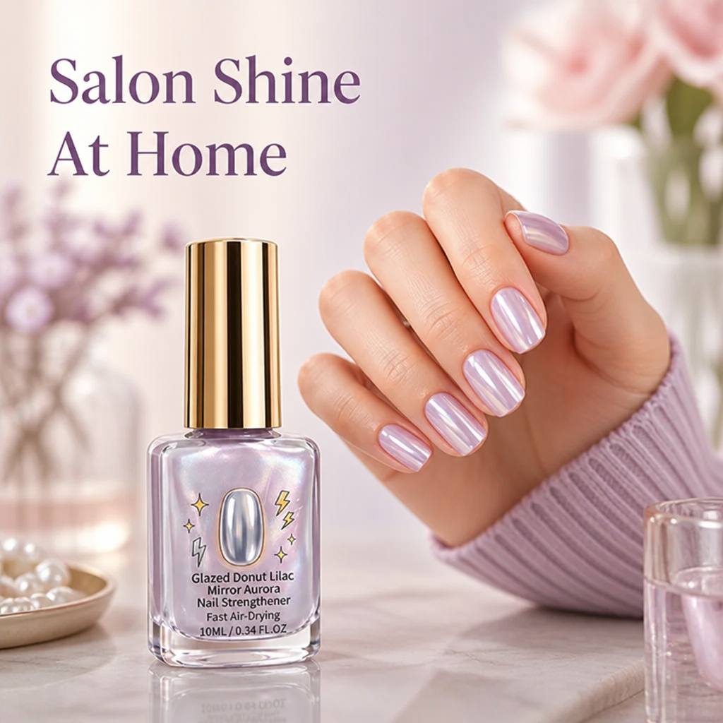 Nail Strengthening Polish with Mirror Lilac Shimmer Finish, Fast Air-Dry, 10ml 1
