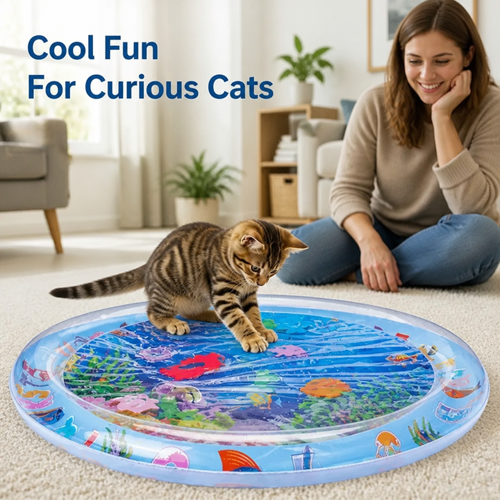 Cat Water Play Mat with Floating Fish - BPA-Free Silicone Cooling Pad 1