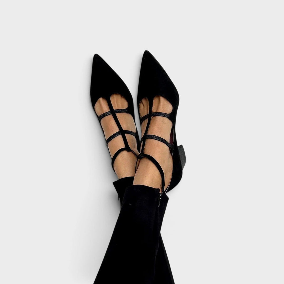 Women's Pointed-Toe Ankle Strap Heels in Black 1