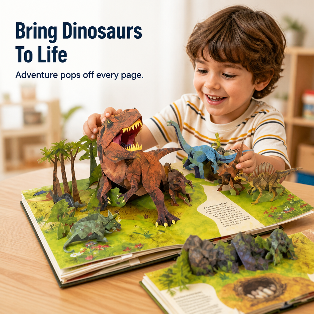3D Dinosaur Pop-Up Book for Kids with Giant Paper Scenes and Fun Facts 1