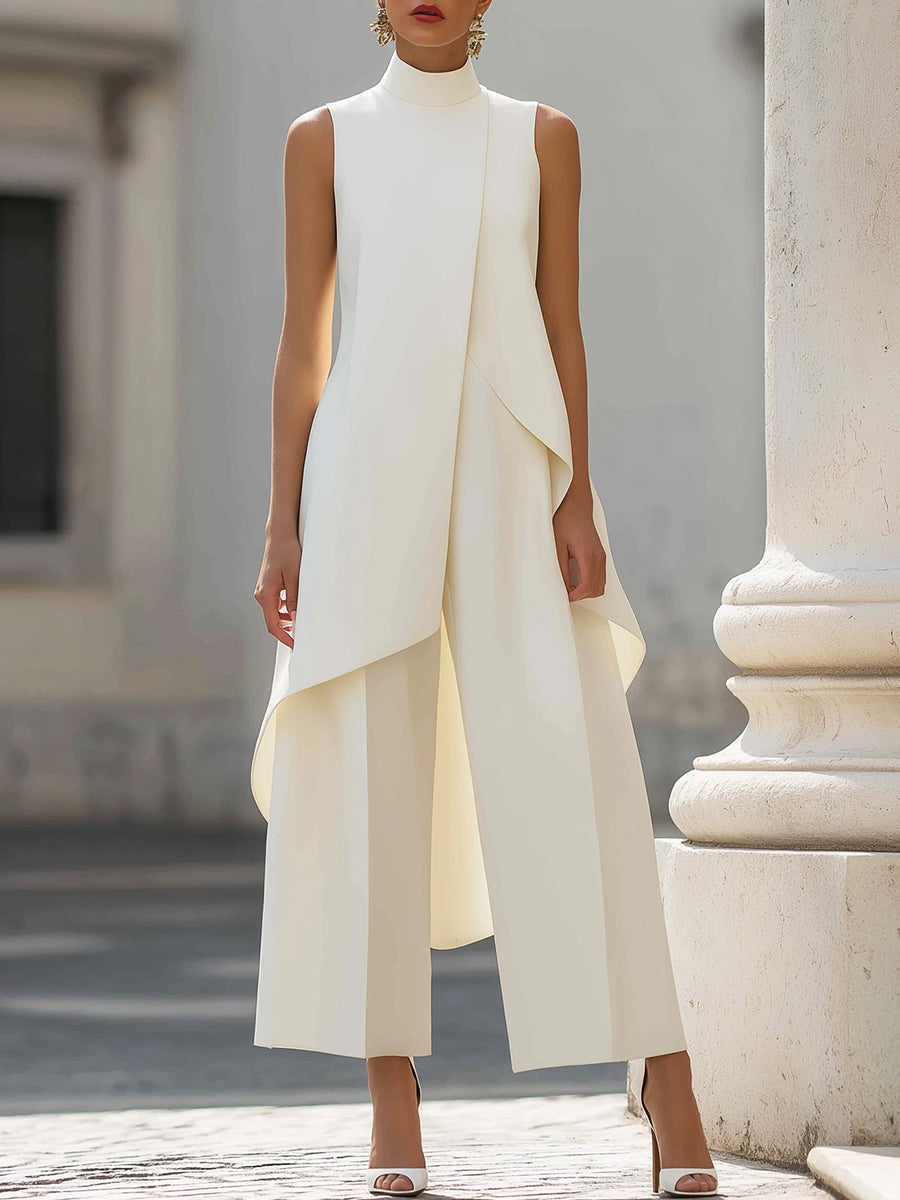 Women's Two-Piece Asymmetric Top and Wide-Leg Pants Set 3