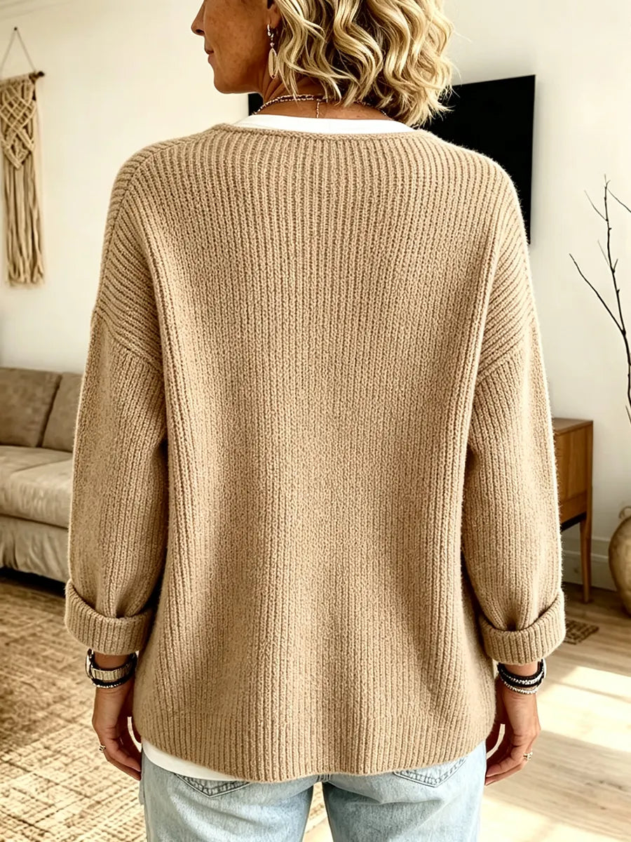 Women's Ribbed Knit Cardigan with Asymmetric Hem and Single Button Front 2
