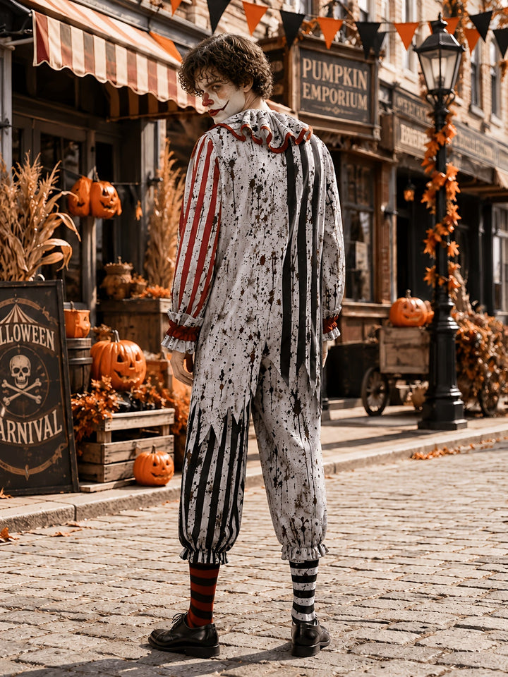 Men's Halloween Horror Clown Jumpsuit Costume with Ruffled Collar 3