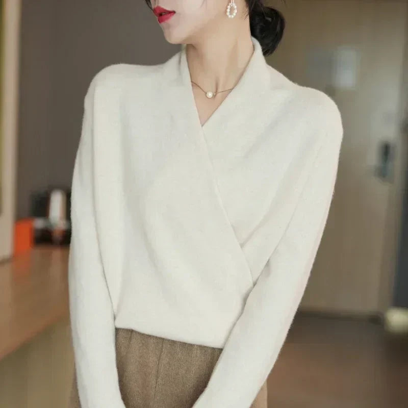 Women's Elegant Cashmere Wrap Front Sweater 12