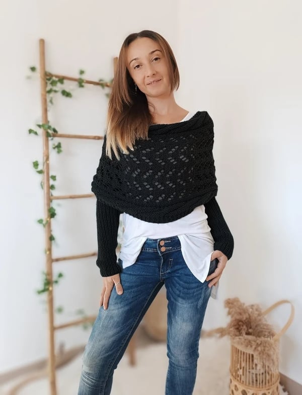 Double Sleeve Wrap Scarf - Cozy Knit Shawl with Built-In Sleeves 12