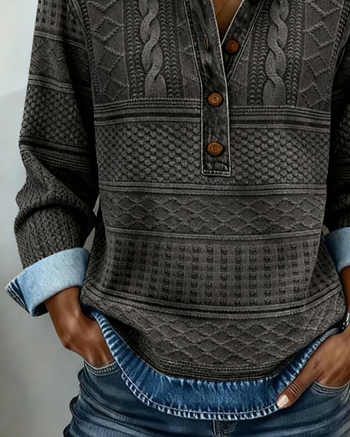 Half-Button Denim-Look Knit Sweater for Women 5