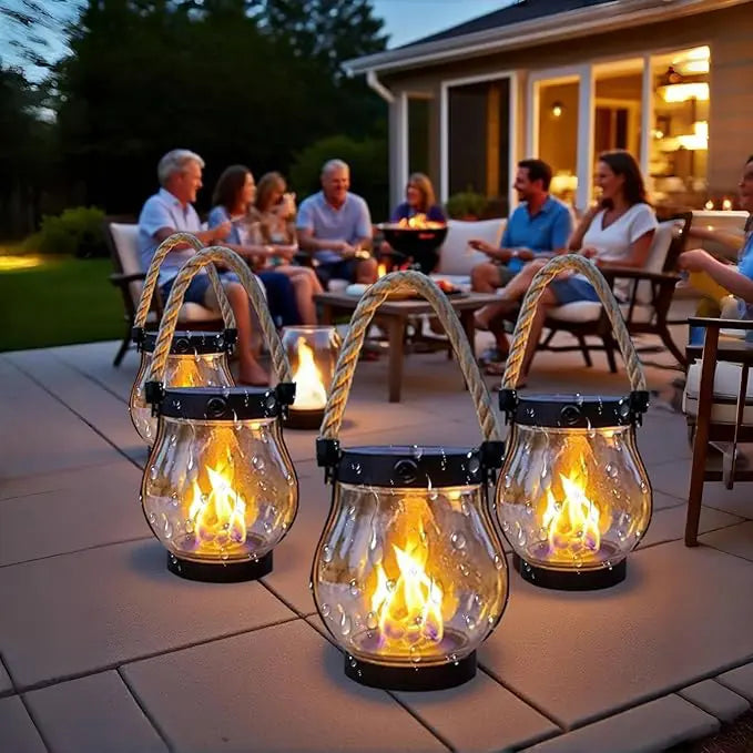 Solar Flame Effect Lantern, Automatic Weatherproof LED Outdoor Light 5