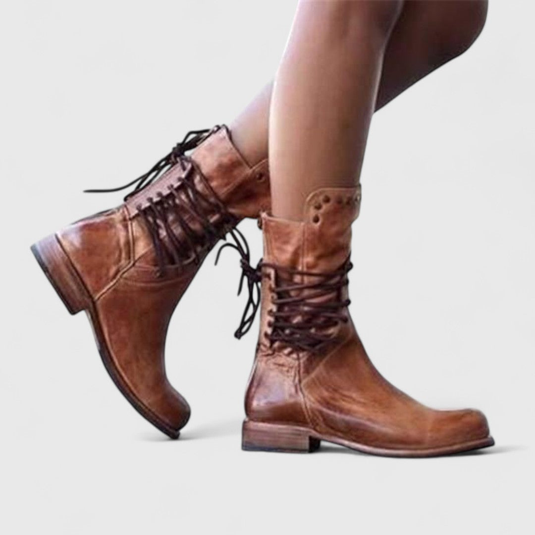 Women's Lace-Up Mid-Calf Boots with Stud Detail 8