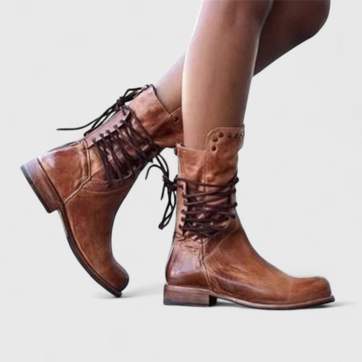 Women's Lace-Up Mid-Calf Boots with Stud Detail 8