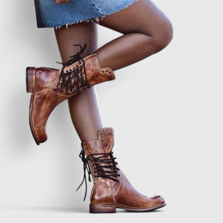 Women's Lace-Up Mid-Calf Boots with Stud Detail 9