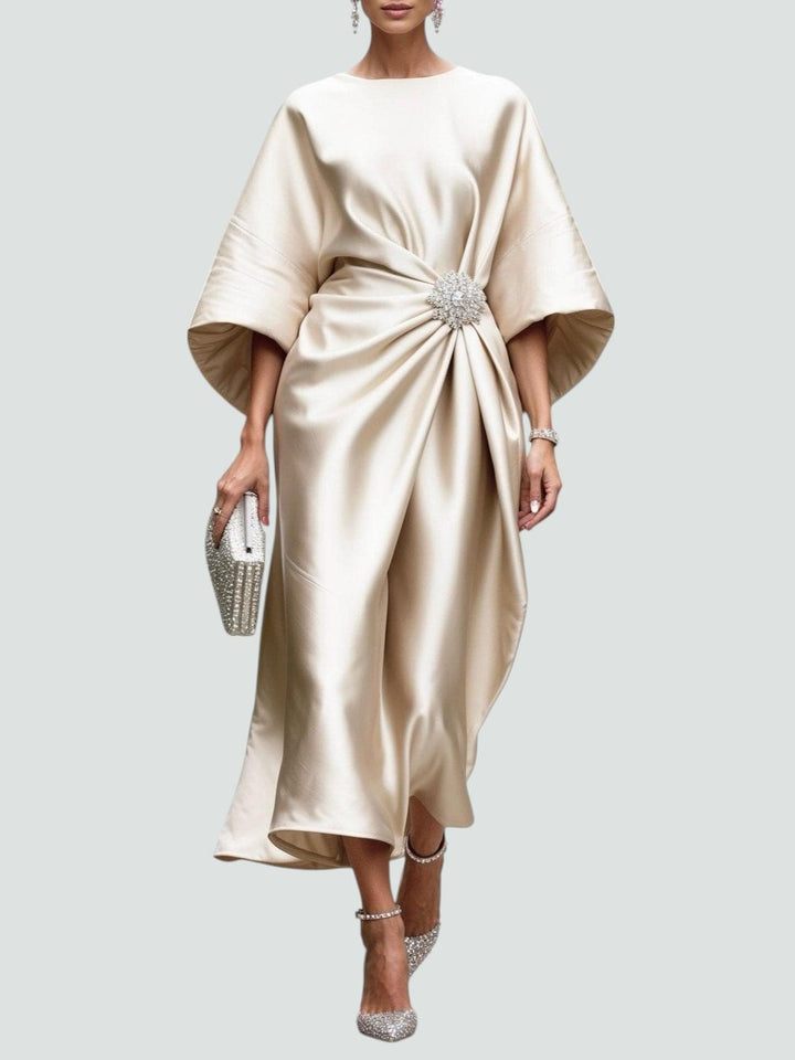 Women's Draped Brooch Maxi Dress – Cape Sleeve Gown for Formal Events 6