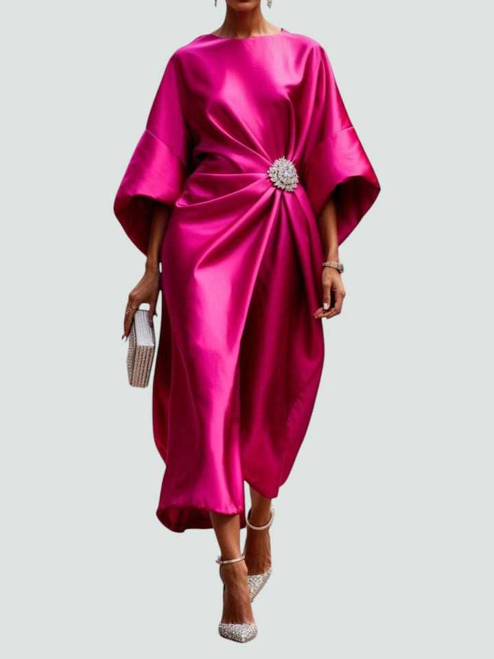 Women's Draped Brooch Maxi Dress – Cape Sleeve Gown for Formal Events 4