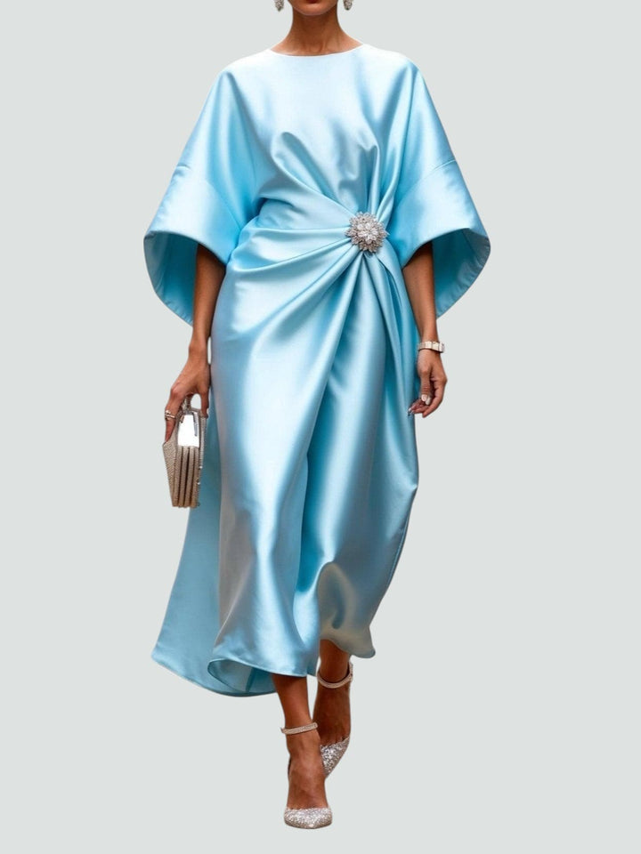Women's Draped Brooch Maxi Dress – Cape Sleeve Gown for Formal Events 3