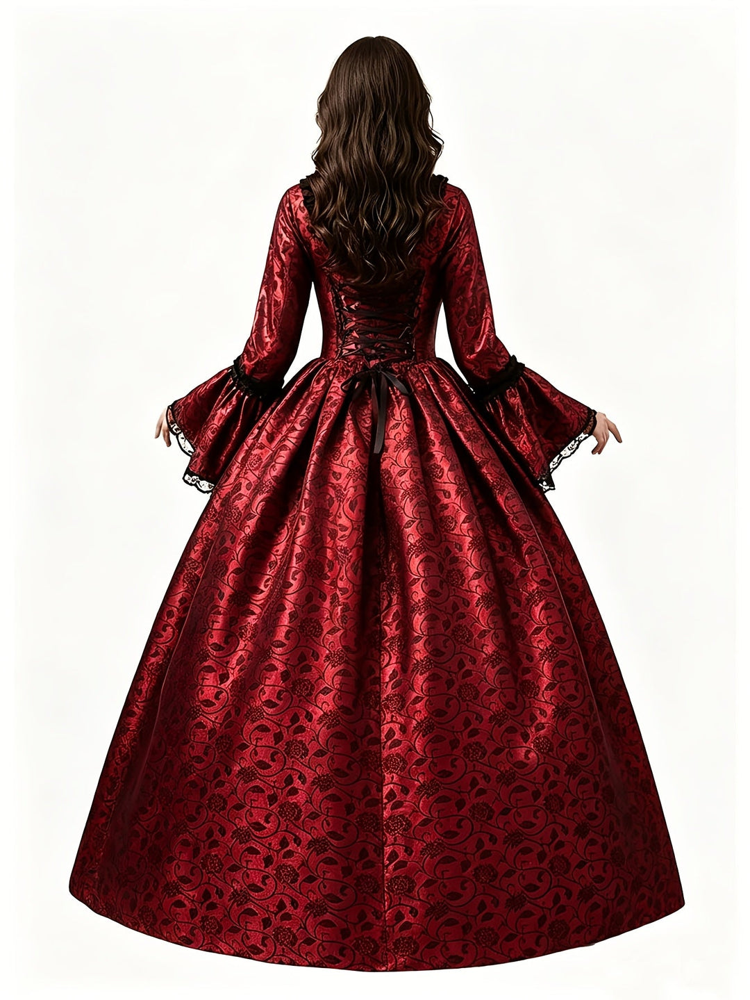 Women's Gothic Vampire Halloween Costume Dress with Flared Sleeves 11