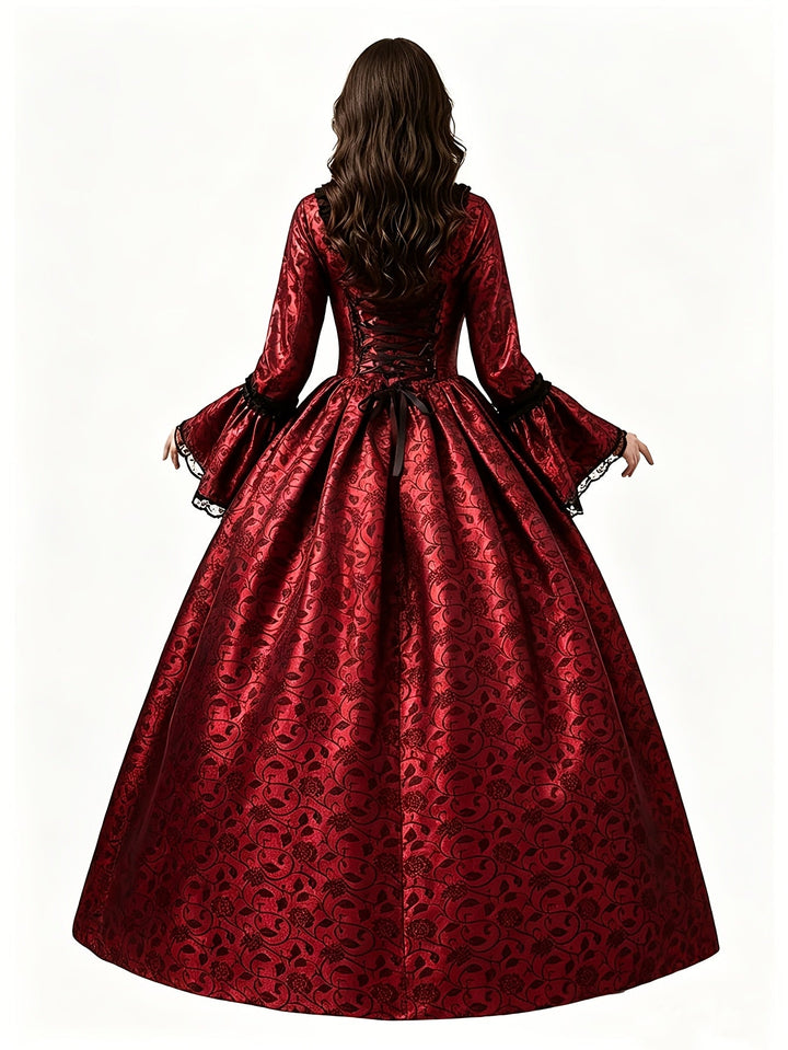 Women's Gothic Vampire Halloween Costume Dress with Flared Sleeves 11