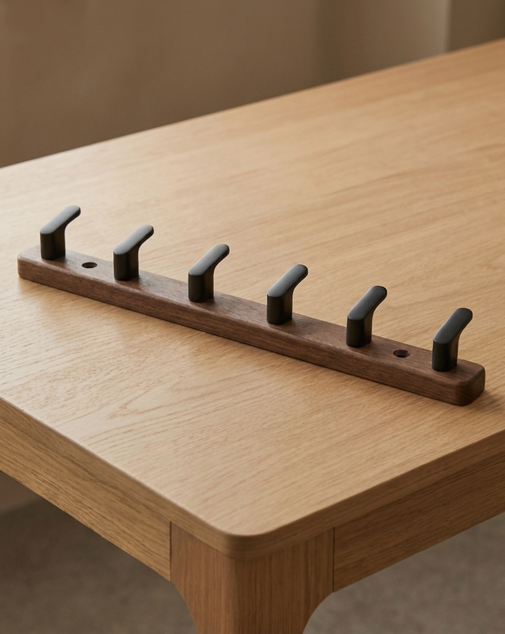 Wall Mounted Wooden Coat Rack with Plastic Hooks, 3 to 6 Hooks 9