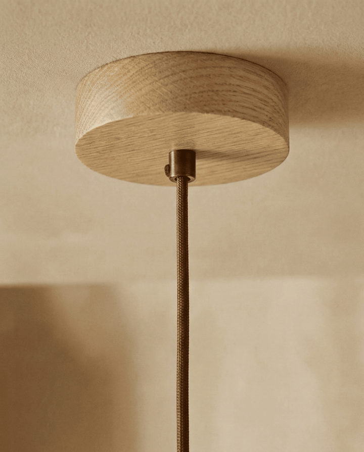 Yellow Travertine Pendant Light with Solid Wood Accent 10