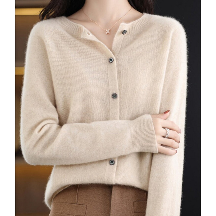 Merino Wool & Cashmere Cardigan for Women - Elegant O-Neck Winter Knit 15