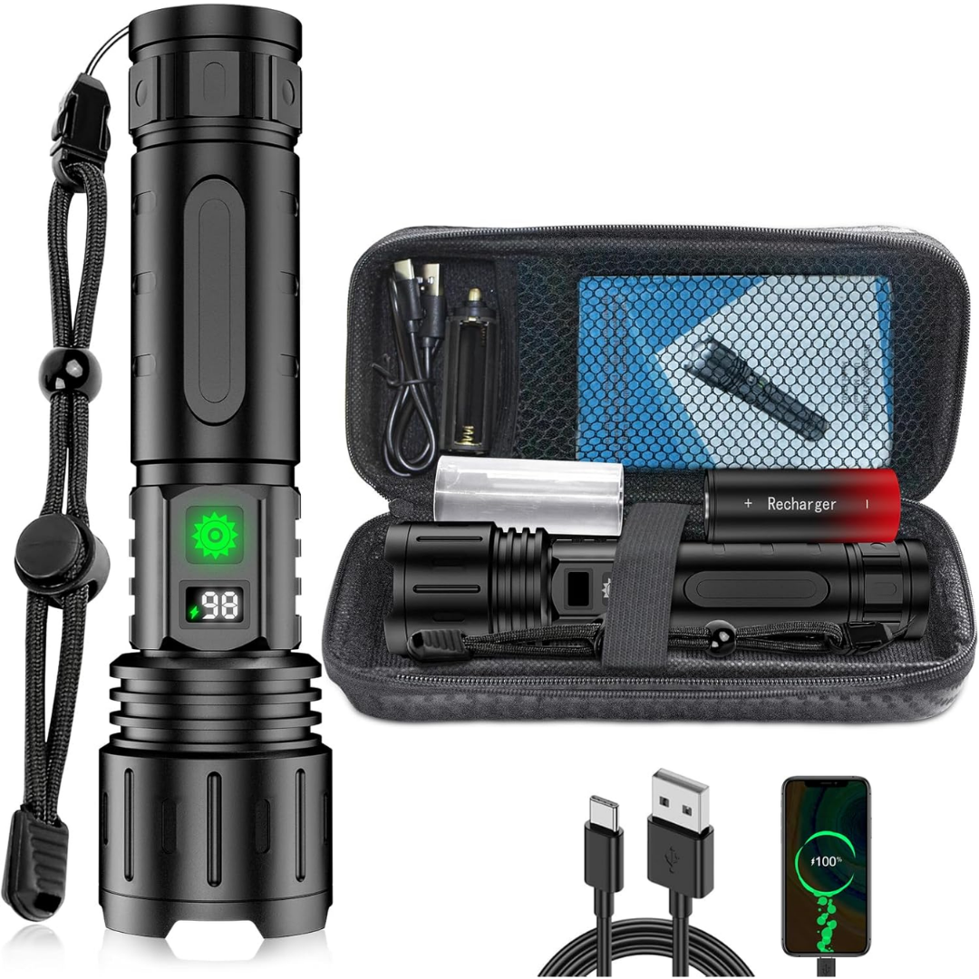 10,000 Lumen Rechargeable LED Flashlight with Zoom, USB-C and Power Bank Function 4