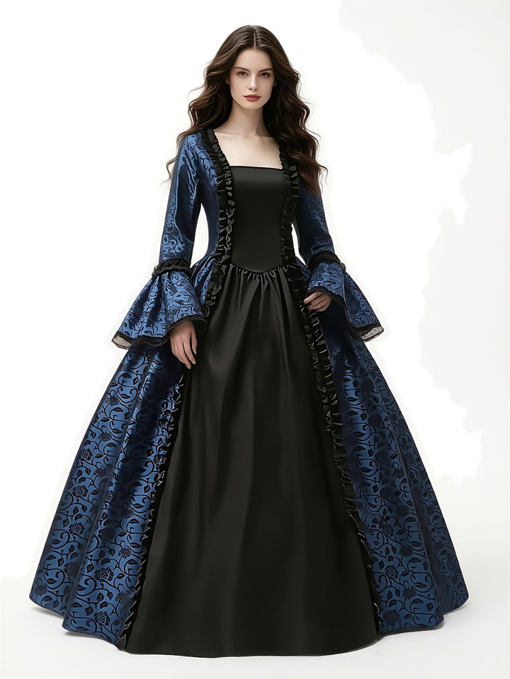 Women's Gothic Vampire Halloween Costume Dress with Flared Sleeves 3