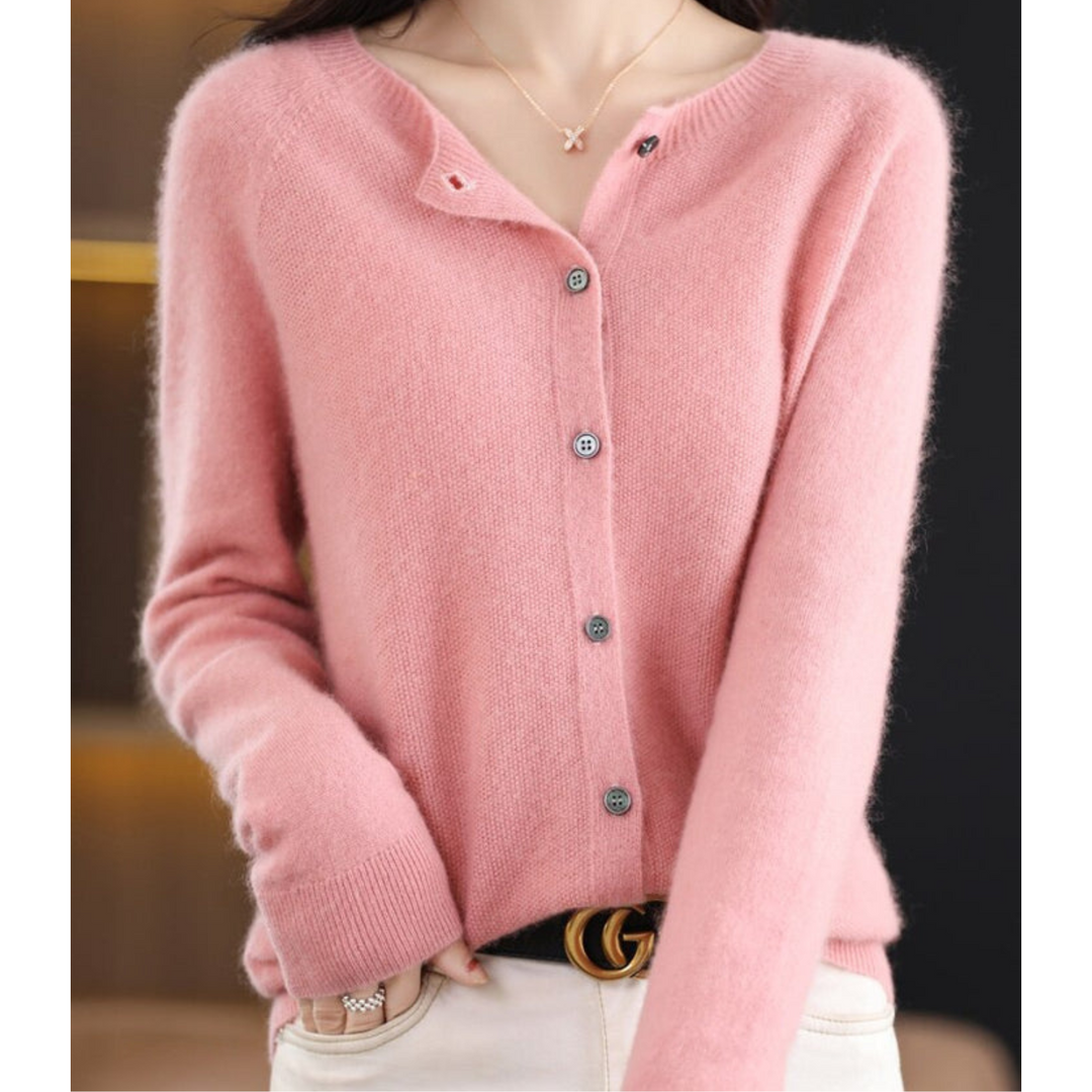 Merino Wool & Cashmere Cardigan for Women - Elegant O-Neck Winter Knit 2