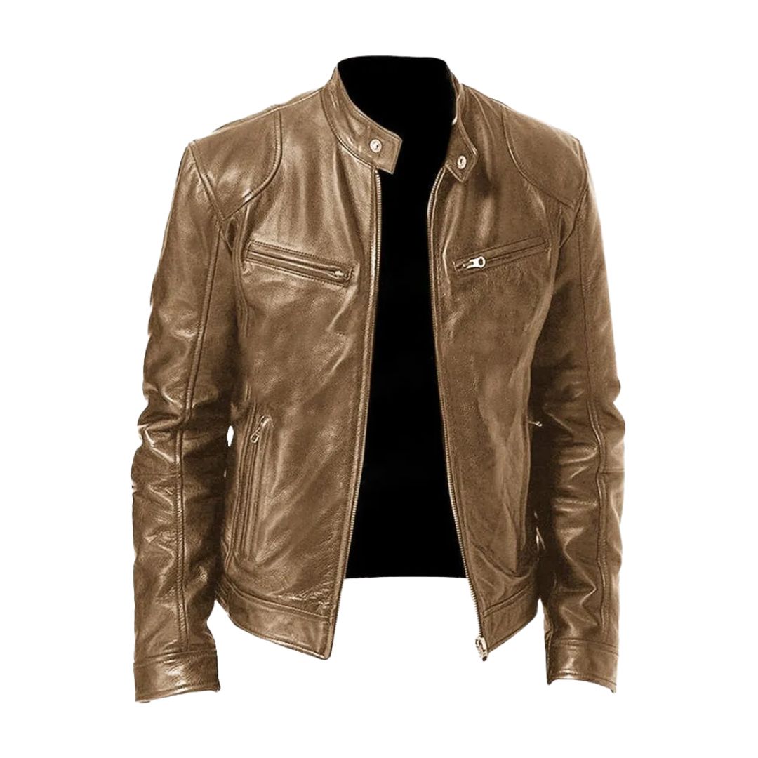 Classic Leather Jacket with Stand Collar for Men 3