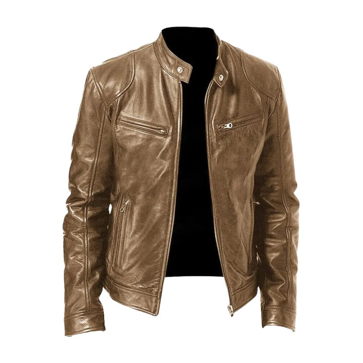 Classic Leather Jacket with Stand Collar for Men 3