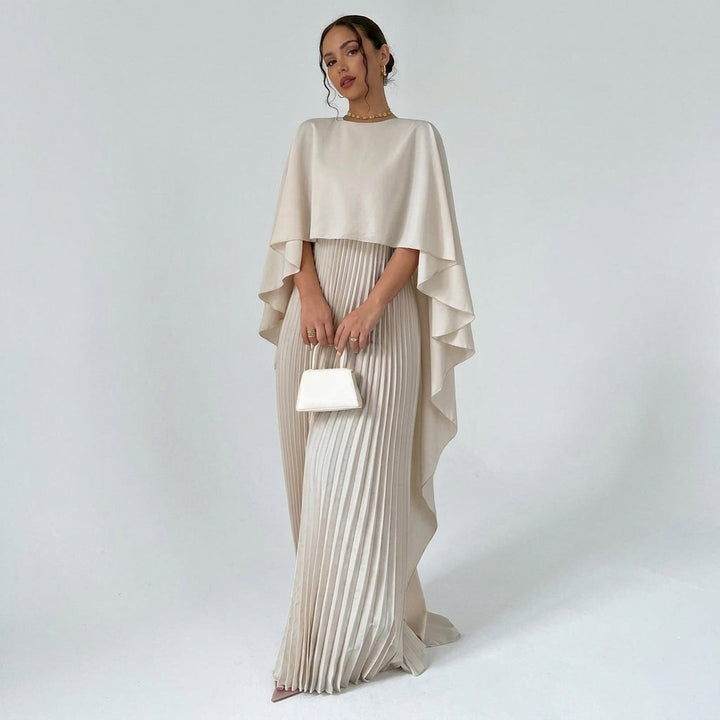 Pleated High Neck Maxi Dress in Flowy Chiffon-Style Fabric 1