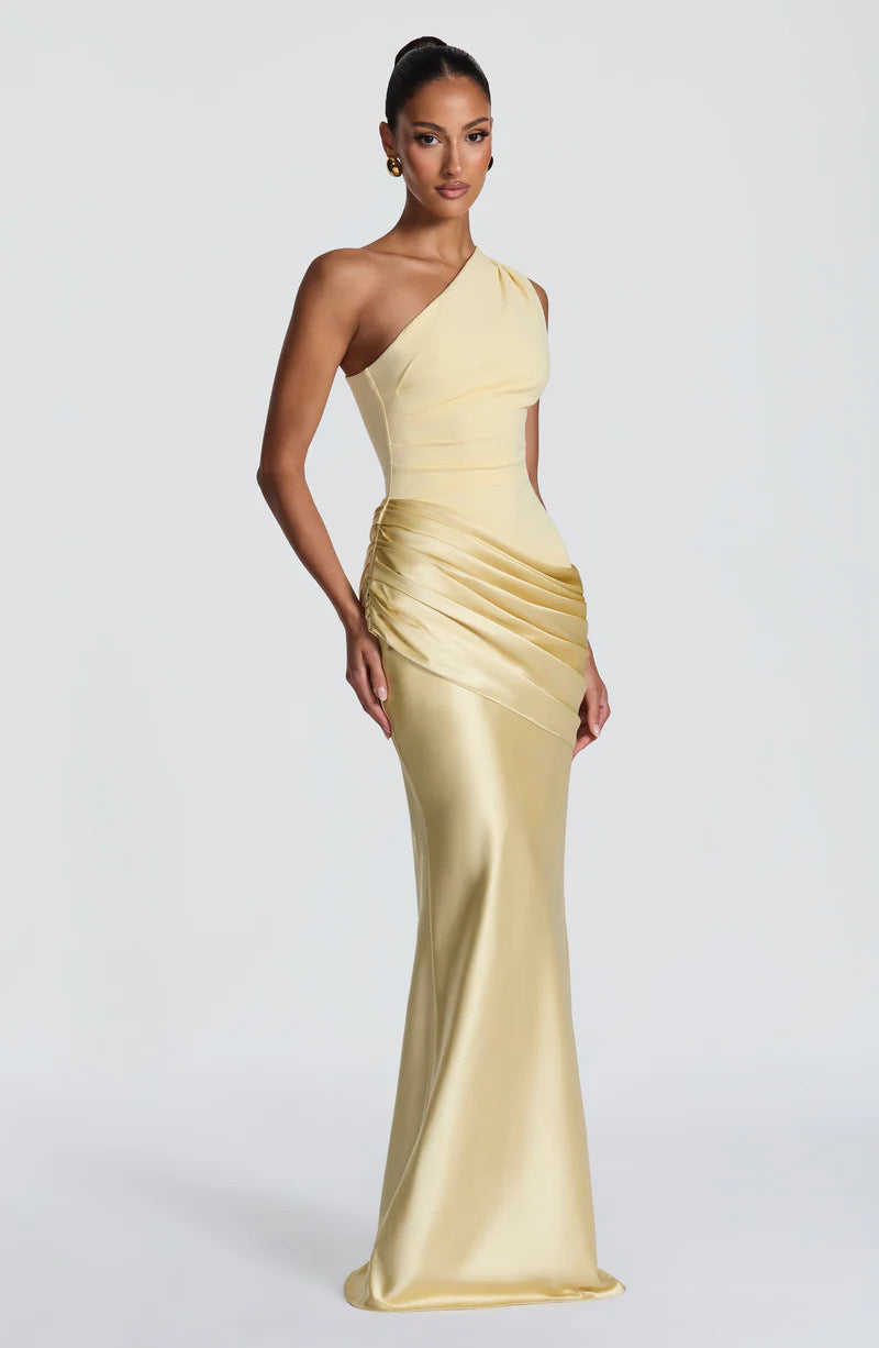 Sidonie One-Shoulder Draped Satin Maxi Dress 26