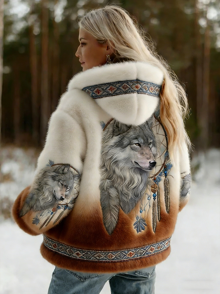 Women's Soft Hooded Jacket with Wolf Print 6