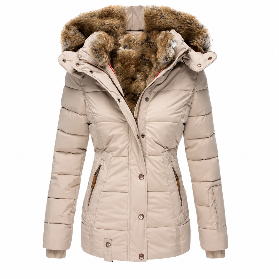 Women's Waterproof Winter Coat, Fitted Quilted Parka with Detachable Faux Fur Hood 3